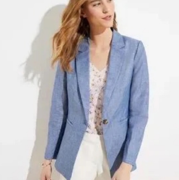 LOFT Jackets & Blazers - Loft Linen Blazer Fully Lined One Button  Blazer Lightweight Chambray Size 12P
